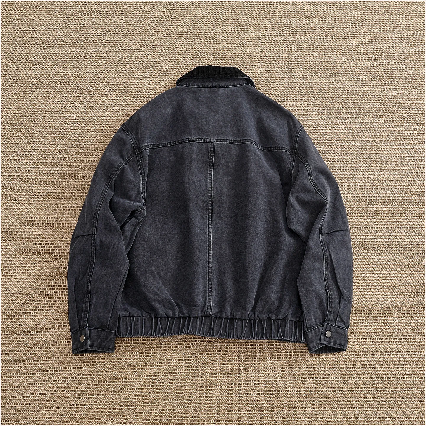 Autumn New American Retro Heavyweight Neckline Contrast Color Canvas Cargo Jacket Men's Fashion Washed Old Lapel Casual Coat