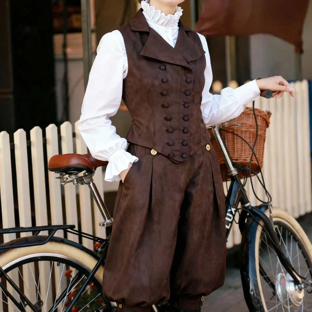Calças steampunk vintage para mulheres, calças medievais renascentistas, marrom, cavaleiro, castaways, traje colonial, bloomers