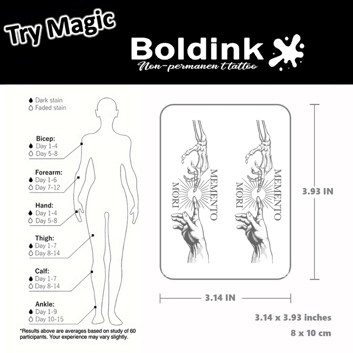 Boldink Memento Mori Hand Temporary Tattoo,Lasts To 15 Days New Technology Magic Waterproof Semi Permanent Sticker.