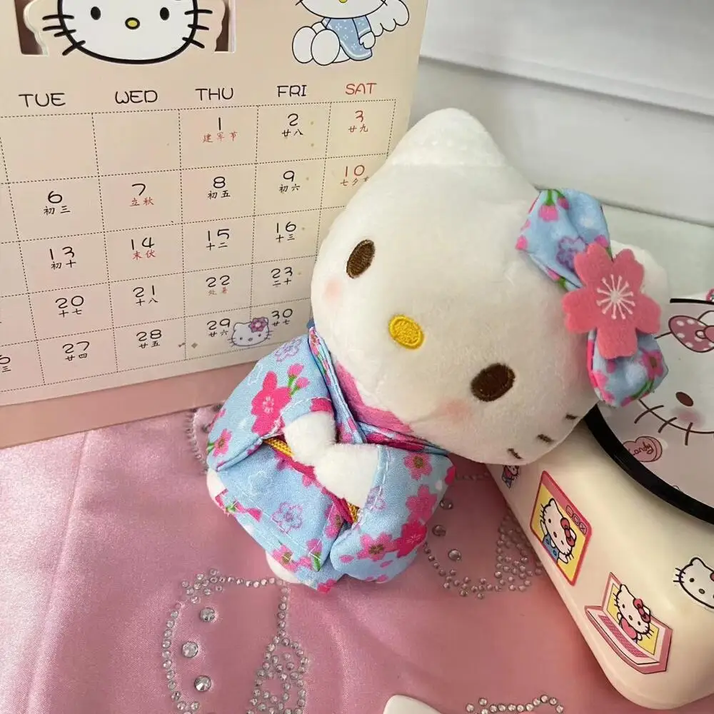 New Sanrio Kimono Hello Kitty Stuffed Doll Keychain Cartoon Kitty Cat Stuffed Pendant Keychains Bag Decoration Car Key Pendant image 5