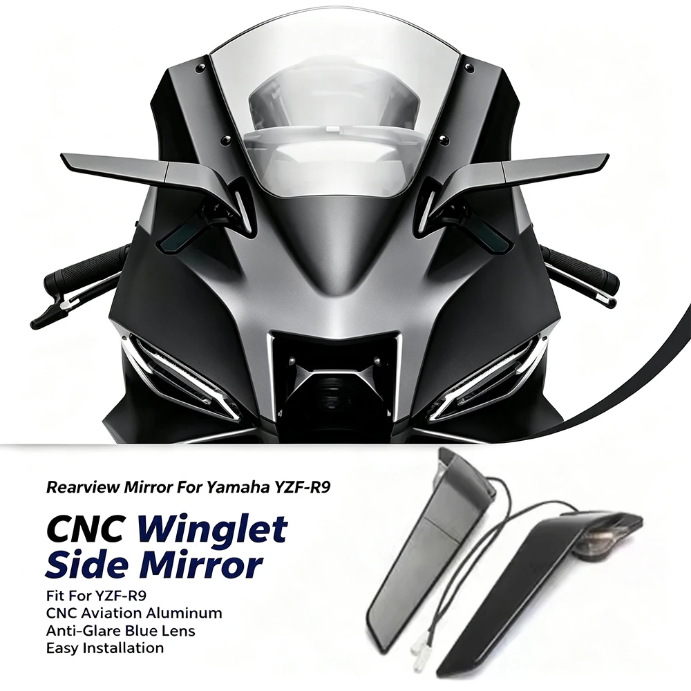 For Yamaha R9 YZF-R9 2025-2026 Winglet Mirror Motorcycle Stealth Rearview Rear View Side Mirrors With LED Turn Signal Light