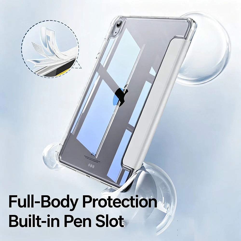 Case For iPad 5 6 7 8 9 10 11 Air 11 13 inch /Mini 6th 7th Gen / Pro 11 12.9 (3rd/4th/5th/6th Gen) Crystal Clear with Pen Holder