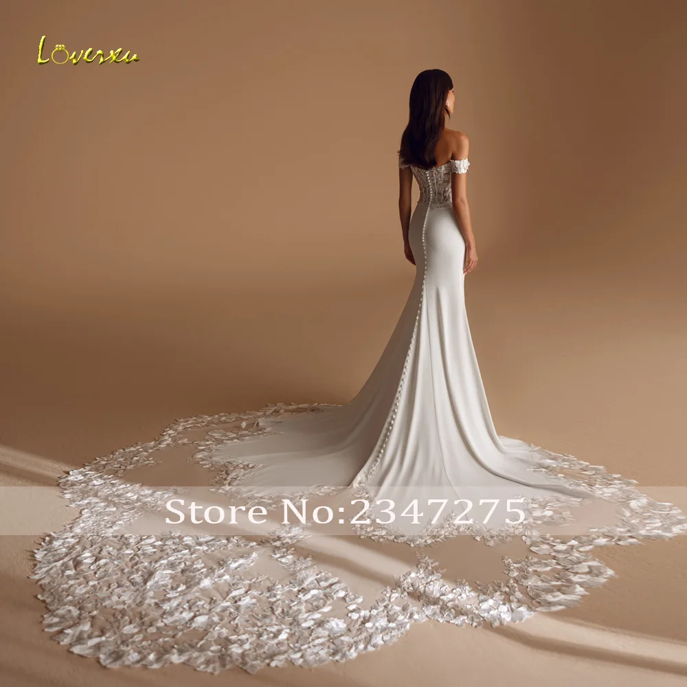 Loverxu Mermaid Sexy Wedding Dresses Boat Neck Off The Shoulder Vestido De Novia Lace Embroidery Satin Custom Made Bridal Gown