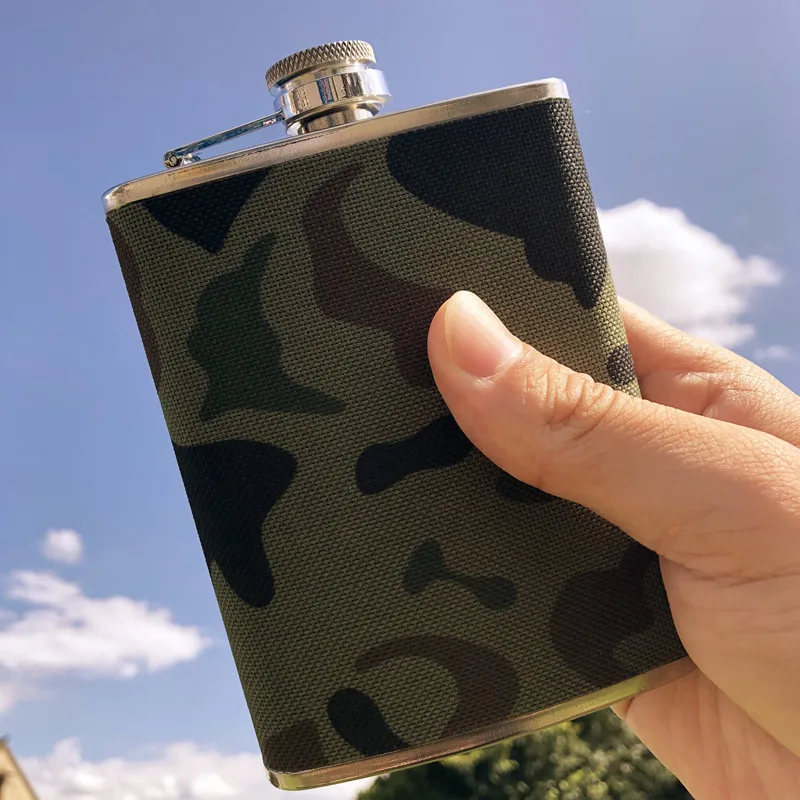 Camouflage cloth 304 Stainless Steel 8OZ Hip Flask Copper Lid Canteen Liquid Vodka Alcohol Whisky Portable Travelling Equipment