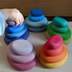 Wooden Rainbow Pebbles Stacking Blocks Open Ended Toys Loose Parts Play Game Balance Toys for Kids Educational Wooden Toys
