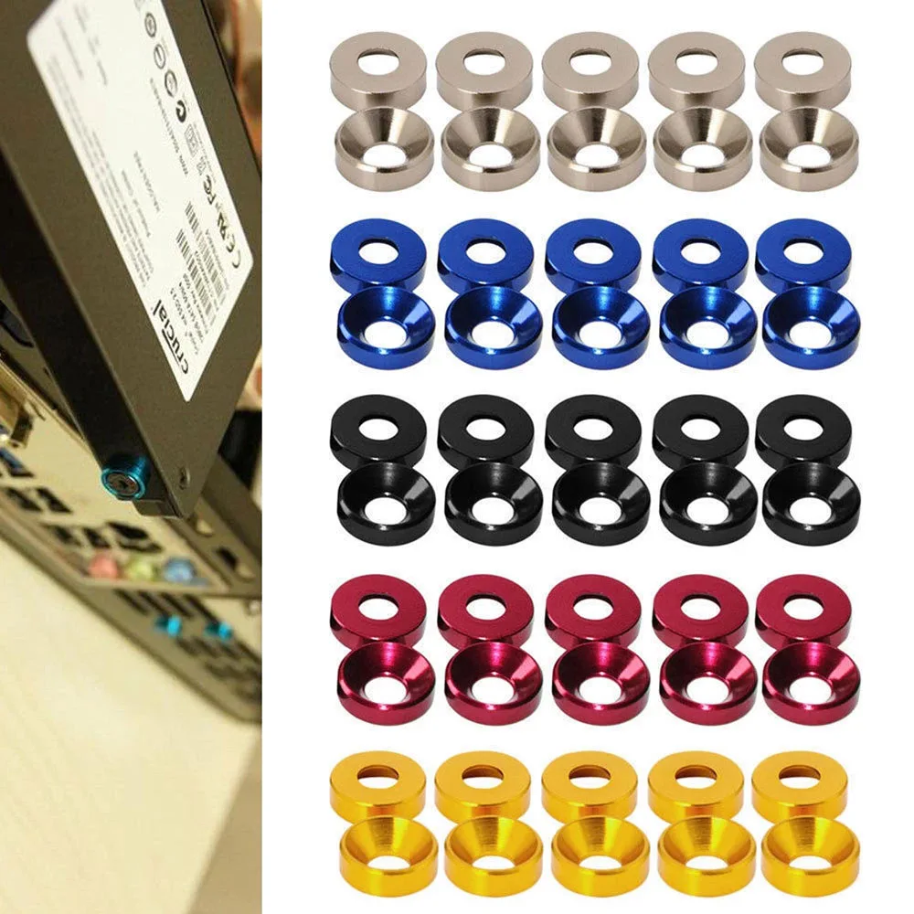 30 Stück M2 M2,5 M3 M4 M5 M6 M8 bunte konische Aluminium-Unterlegscheiben für DIN7991 Sechskant-Senkkopfschrauben, Aluminium-Abstandshalter, Dichtungen