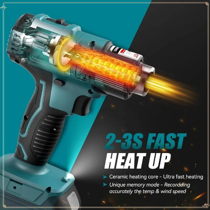 ماكيتا الجديدة 18 فولت 550 ° مسدس هواء ساخن محمول لاسلكي C مع شاشة LED للتحكم في درجة حرارة الهواء الساخن