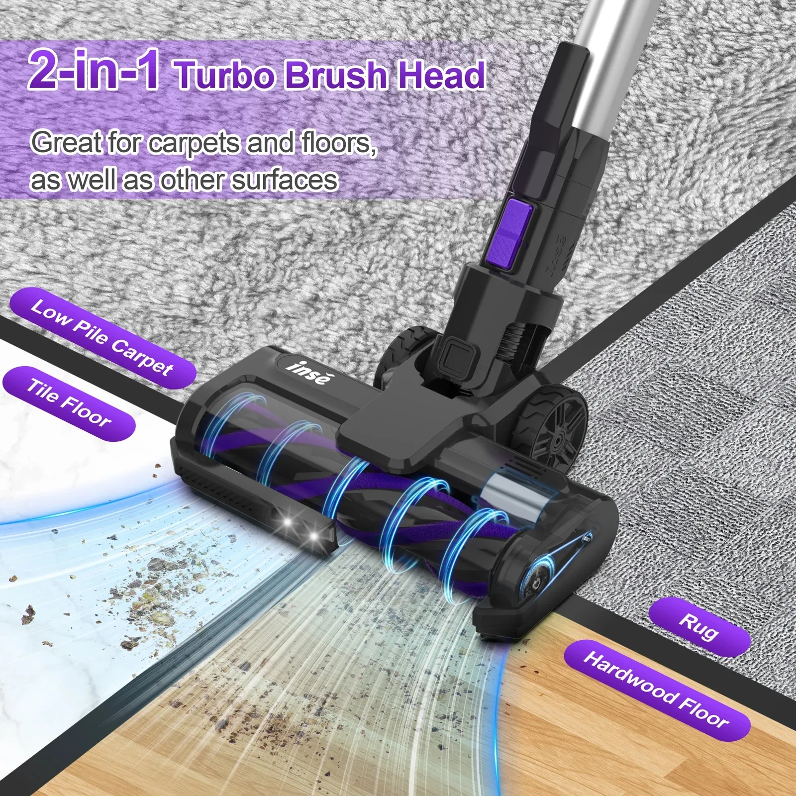 INSE S62 コードレス掃除機 30KPA 強力な吸引力 7-in-1 スティック掃除機 最長 45 分の稼働時間 ハンドヘルド掃除機 家電