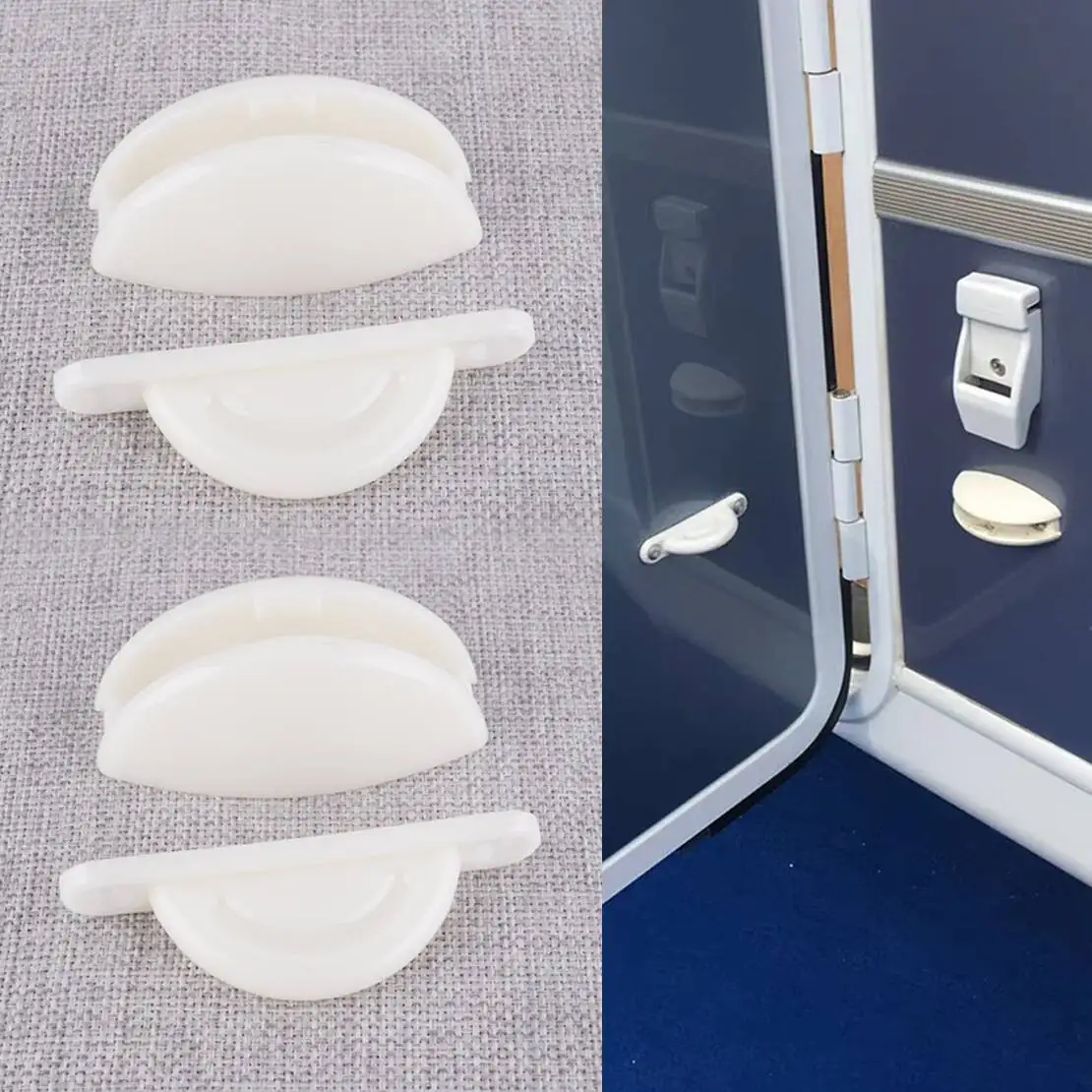 

2 комплекта, белый дверной фиксатор, стопор, держатель замка, подходит для автофургона, кемпера, дома на колесах, прицепа