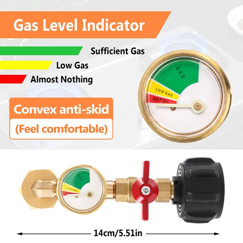 Propane Refill Adapter With Valve And Gauge, Fill 1 Lb Bottles From 20 Lb Tank, 90-Degree Elbow Design, Easy To Use