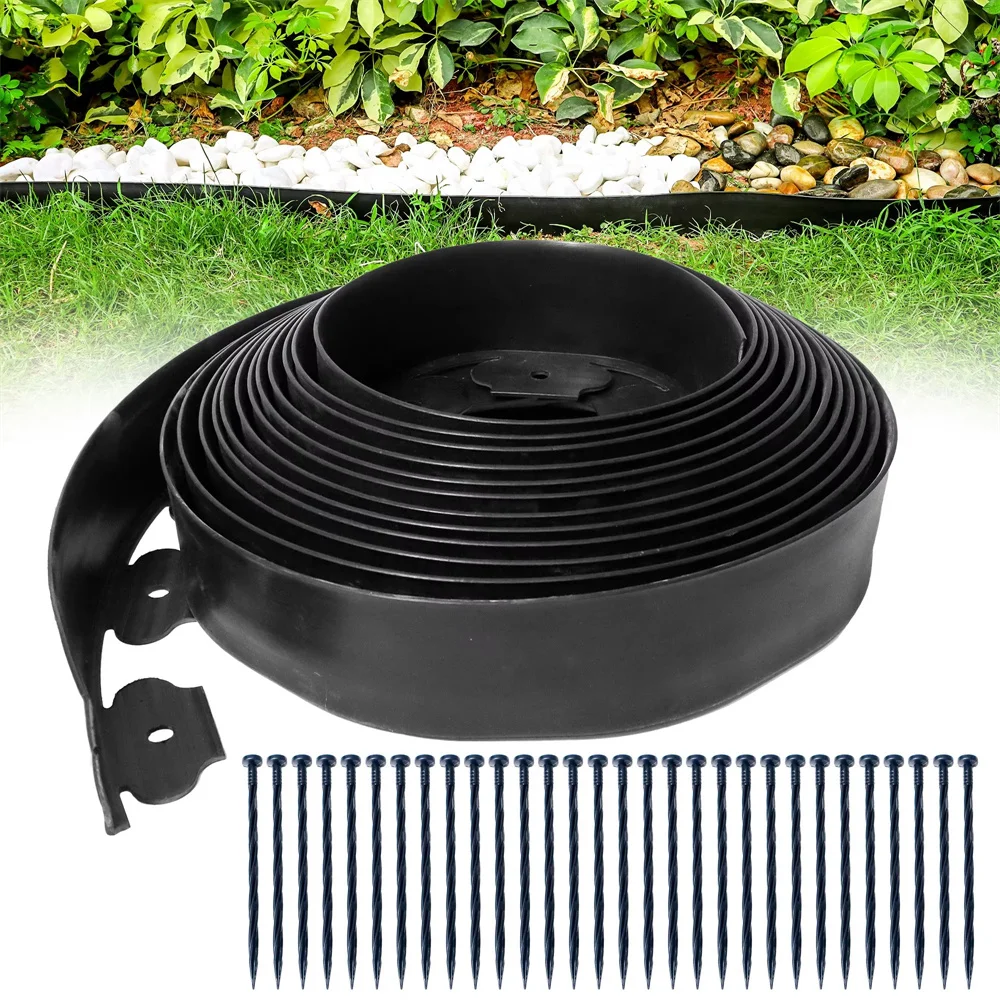10M Fixed Lawn Landscaping Edging with Anchoring Spikes for Outdoor Home Courtyard Buildings Fence Garden Border Easy-Install