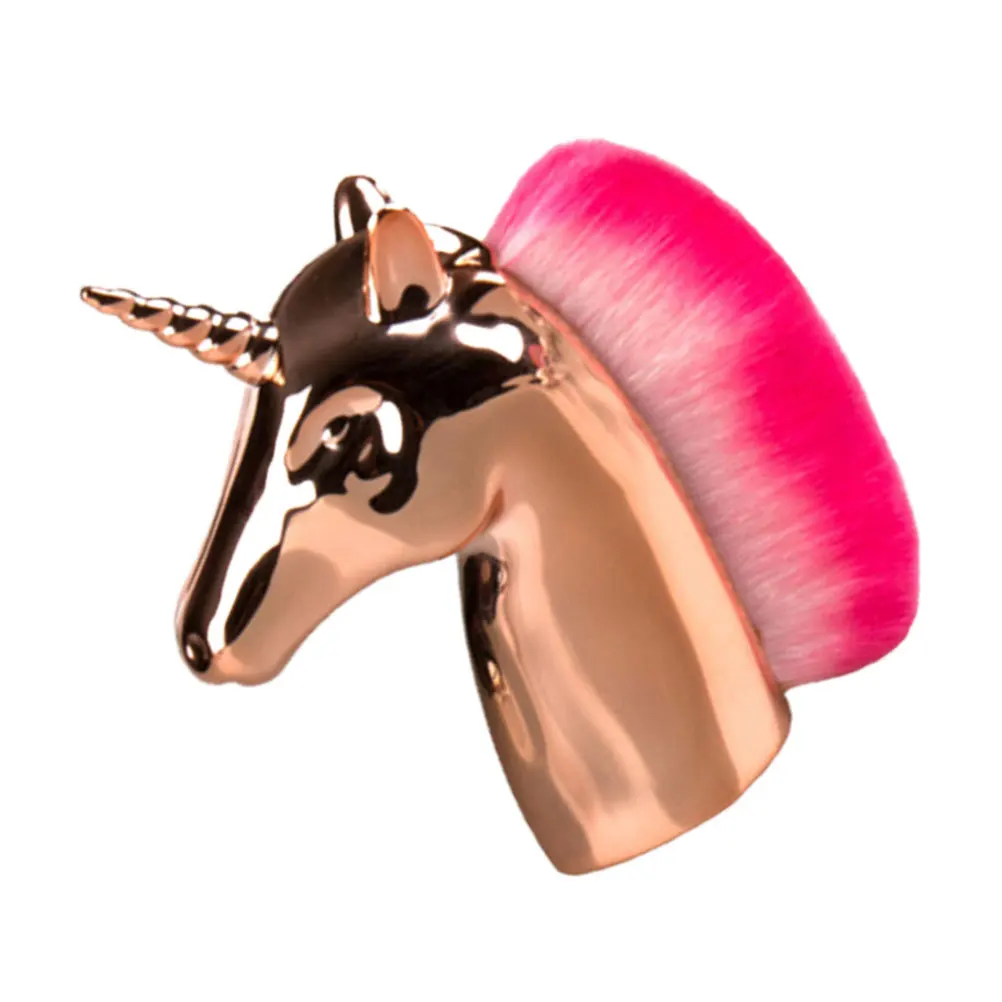 

1pc Makeup Brush Unicorn Shape Golden Handle Pink Bristles For Women Girls Daily Use Powder Blush Foundation Cosmetics Brush
