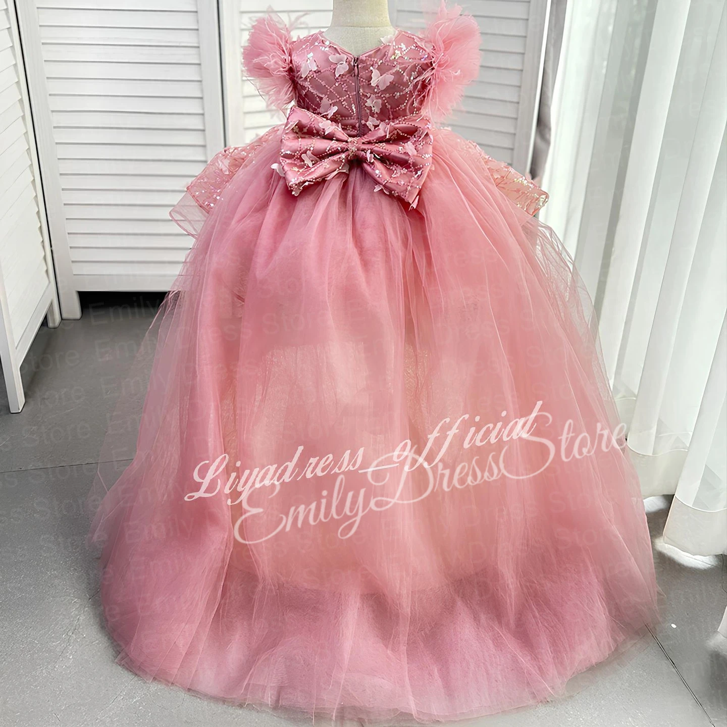 Customized Baby Flower Girl Dress For Wedding Applique Puffy Tulle Feather Sequins Birthday Party Kids First Communion Ball Gown image 6