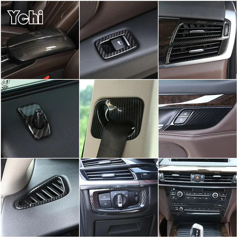 For BMW X5 F15 X6 F16 2014-2018,Steering Wheel,Dashboard,Console Gear Shifter,Panel Sticker,Car Interior Carbon Fiber Trim Cover