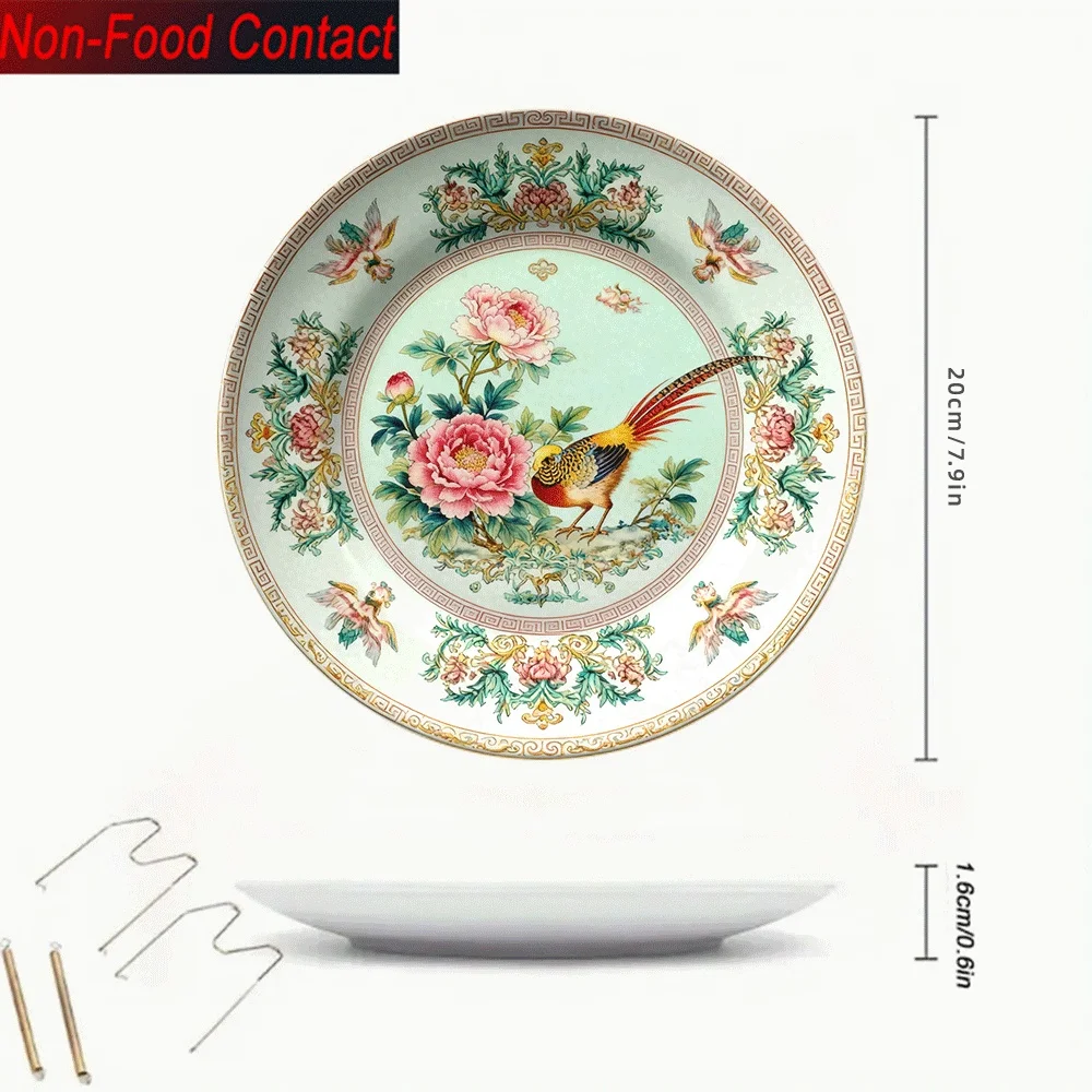 Vintage Chinese Famille Rose Bird Art Ceramic Decor Plate - Hanging Wall Art, Suitable for Home, Living Room, and Office Use