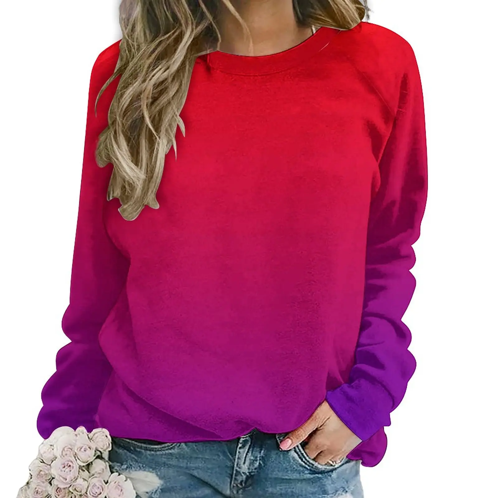 Ombre Neon Lights Hoodies Female Minimalist Red to Purple Gradient Street Style Casual Hoodie Spring Kawaii Custom Sweatshirts