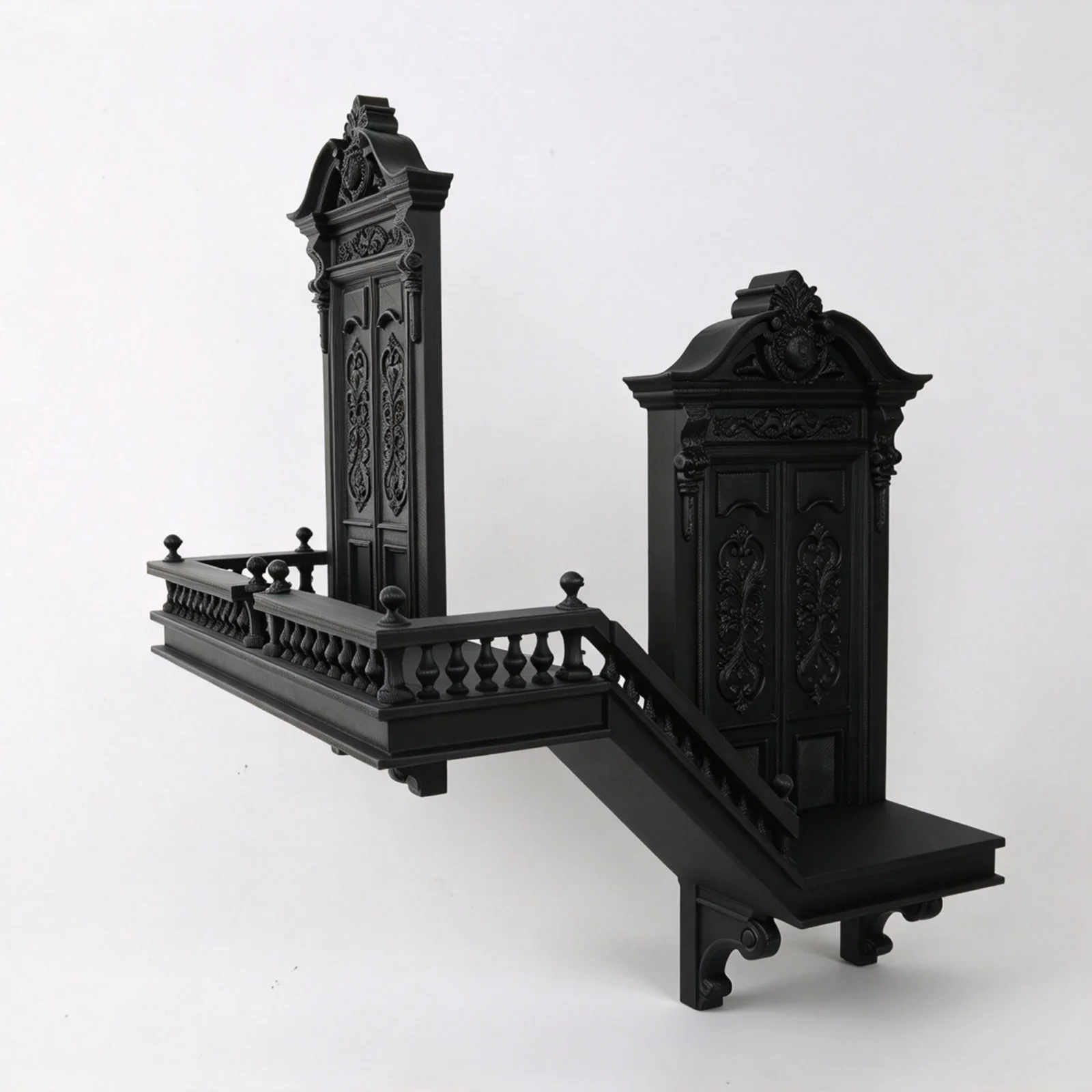 Gothic Staircase Corner Wall Shelf, Black PLA Plastic Victorian Floating Display Rack for Dark Academia Living Room Decor