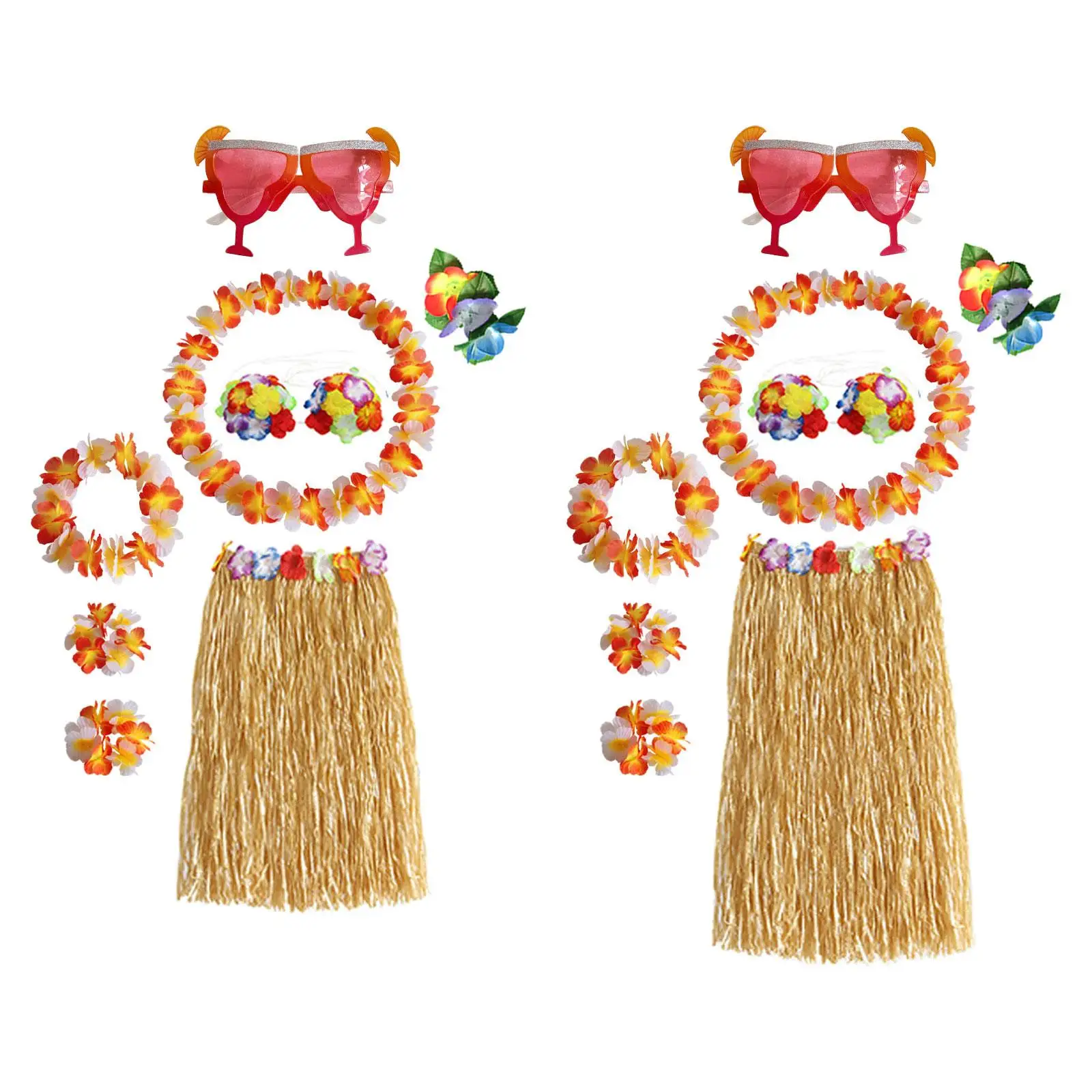 

Hawaiian Hula Dancer Grass Skirt Costume Set for Dress up Beach Festival