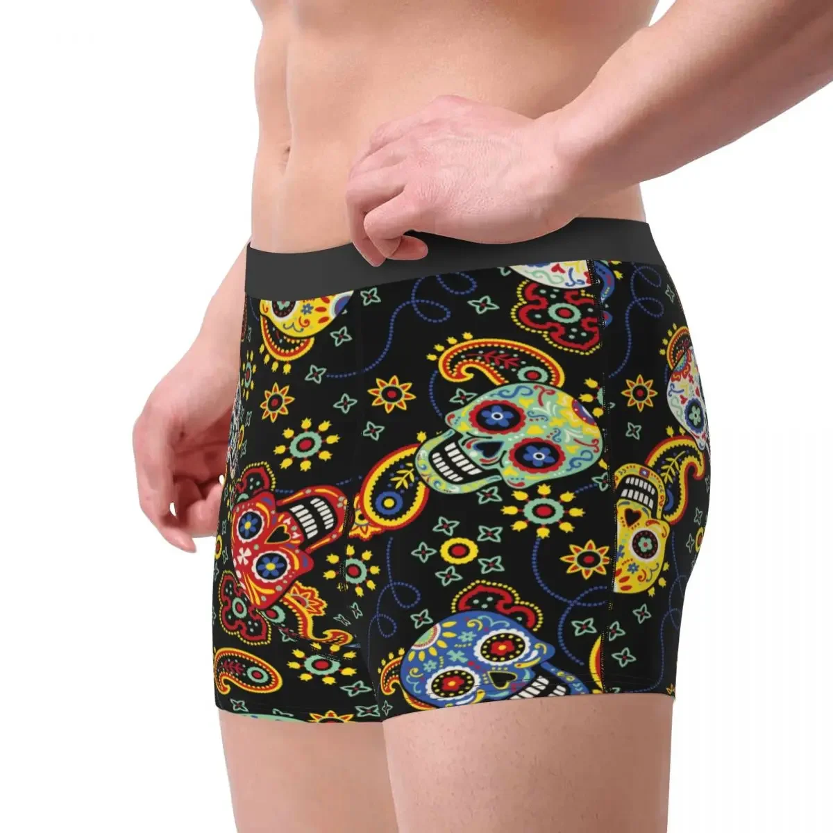 Men's Panties Underpants Boxers Underwear Cute Day of The Dead Skulls with Bandana Paisley Sexy Male Shorts