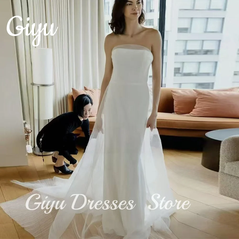 

Giyu Simple White A-line Strapless Wedding Dresses Sleeveless Floor Length Bridal Gowns Simple Bridal Gown Customized 2025