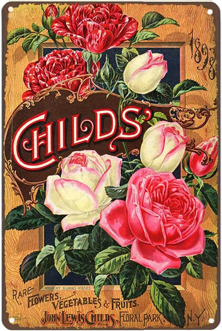 Metal Tin Retro Sign Vintage Flowers Art Print/Poster Pink Roses Floral Nature Plants Kitchen Garden Home Horticulture Wall Deco
