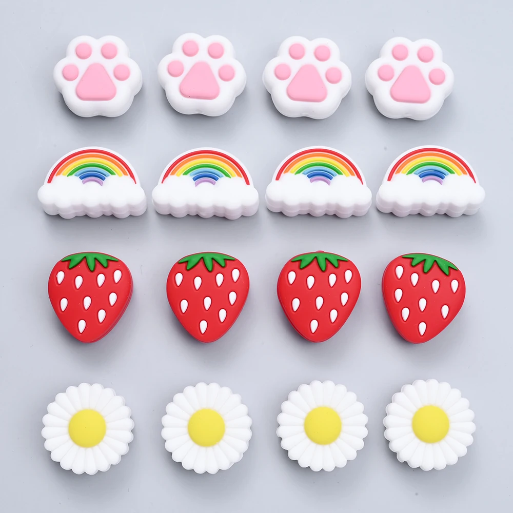 4 pezzi in silicone artiglio di gatto fragola arcobaleno crisantemo perline in silicone per bambini da masticare per accessori per massaggiagengive BPA gratuito