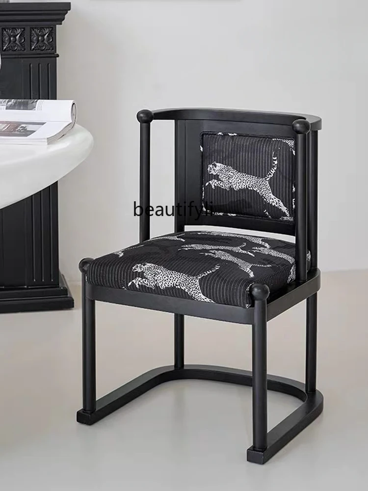 

Solid wood dining chair French antique style, armchair home retro backrest chair