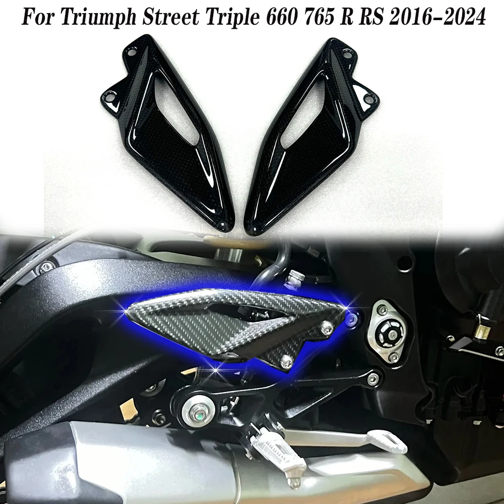 

For Triumph Street Triple 660 765 R RS 2016-2021 2022 2023 2024 Carbon Fiber Motorcycle Accessories Heel Guard Plates Foot Rests