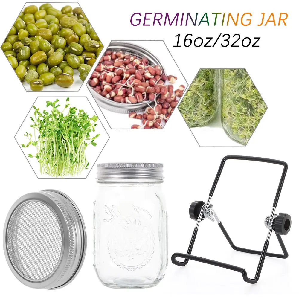 Strainer Sprouts Growing Wide Mouth Home Kitchen 16/32oz Mason Jar with Screen Lids Germinator Sprouting Jars