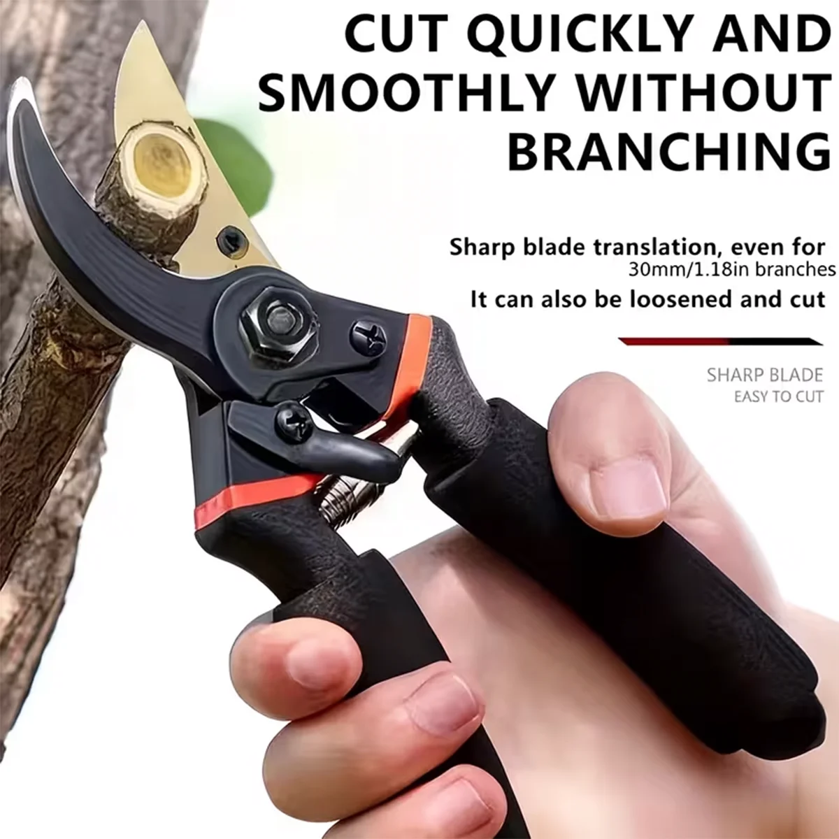 Garden Pruning Shears, Anti-slip Ergonomic Hand Pruner, Durable Sharp Branch Cutter for Yard Plant & Shrub Trimming