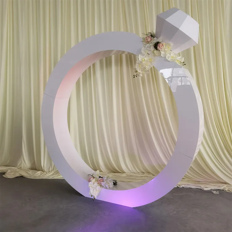 Elegant Round Diamond Ring White Acrylic Circle Arch Backdrop For Wedding Stage Backdrop
