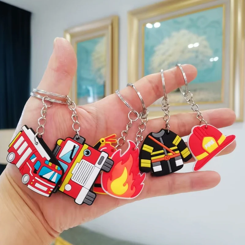 12 PCs Firefighter Party Favors, Fire Truck, PVC Keychain for Men, Keychains for Graduation Gifts, Key Ring for Son and Husband,