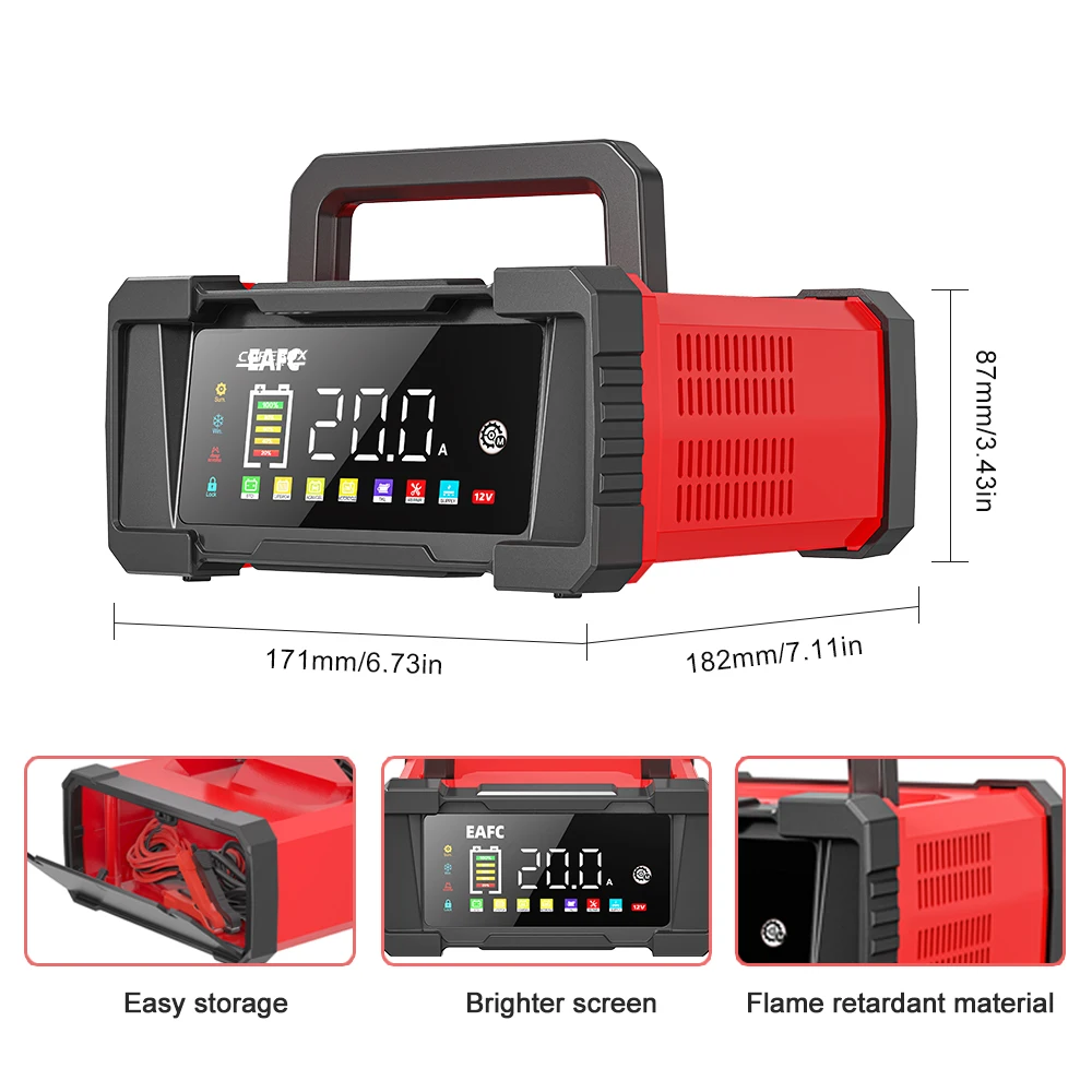 EAFC 12V/24 20A/10A Upgraded Car Battery Charger Fully Automatic Battery Charger 7 Charge Stages For Gel AGM LiFePO4 Etc - view 6