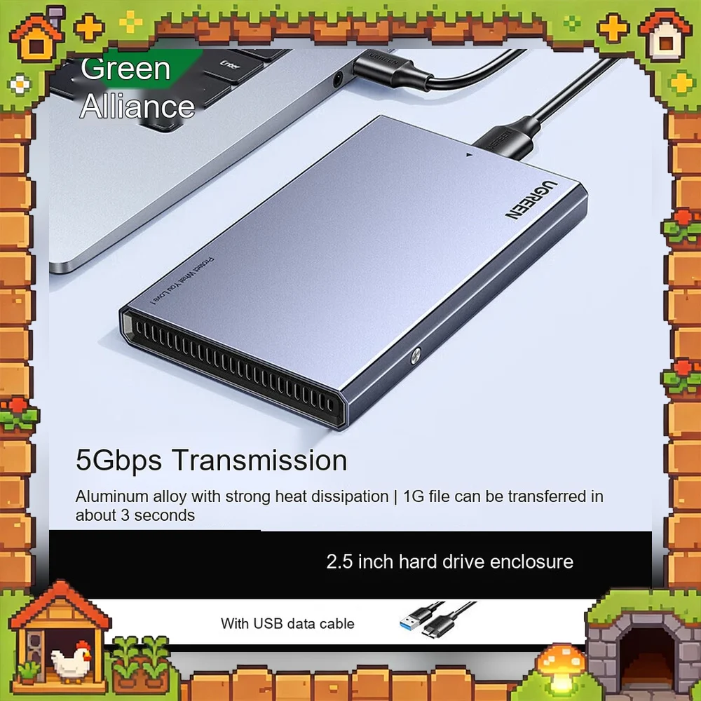 UGREEN 90617 CM587 Aluminum 2.5 Inch SATA HDD Enclosure USB 3.0 5Gbps External SSD Hard Drive Case