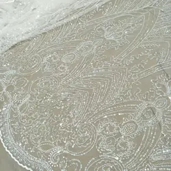 2024 New luxury off-white wedding dress fabric lace with sequin width 130cm sold by size