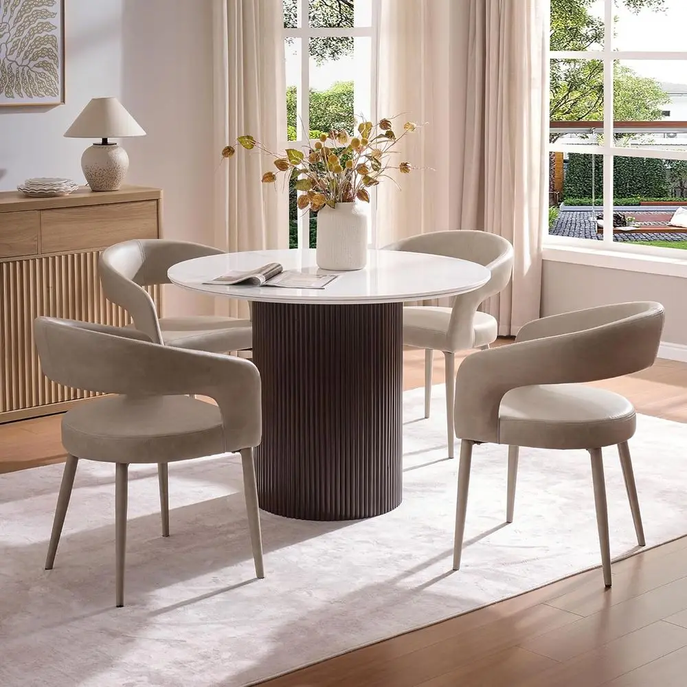 

4-Piece Modern Leather Dining Chairs Set with Metal Legs and Hollow Back, Suitable for Kitchen, Living Room, Restaurant, and Caf