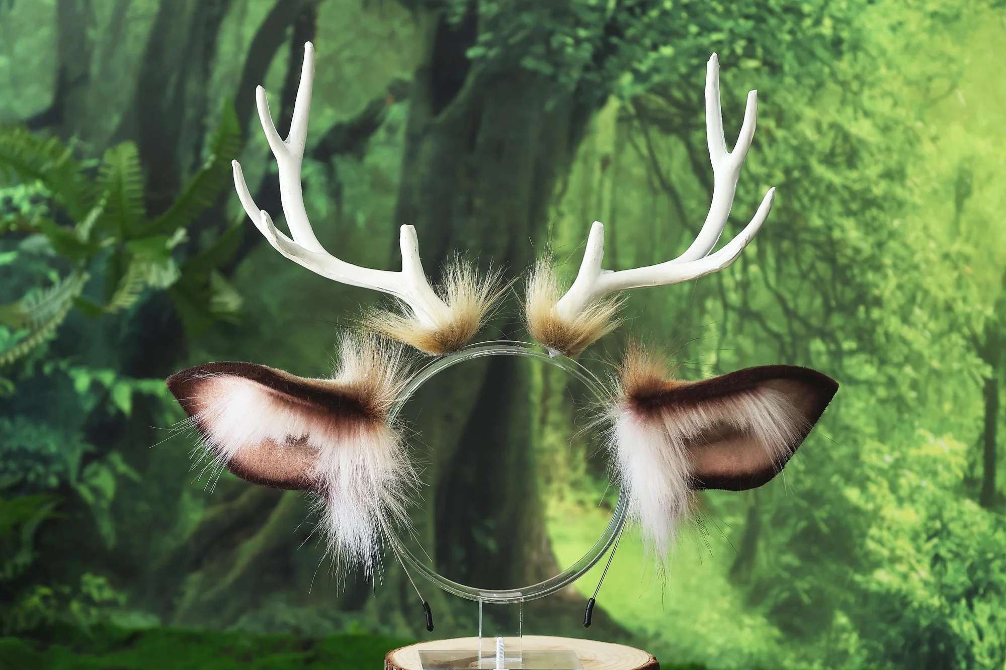 Brown deer ears with antlers accessories costume, plush realistic animal ears and tail, anime party cute pet role-playing 4