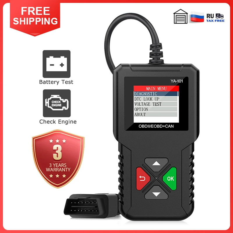 Car Doctor Full OBD2 Scanner YA101 for 12V Automotive Check Engine Error Code Reader Diagnostic Tool with Battery Test ss 905a 7 0 for iphone 6 13 and sam series power boot control line cable power test boot cable added battery boot function