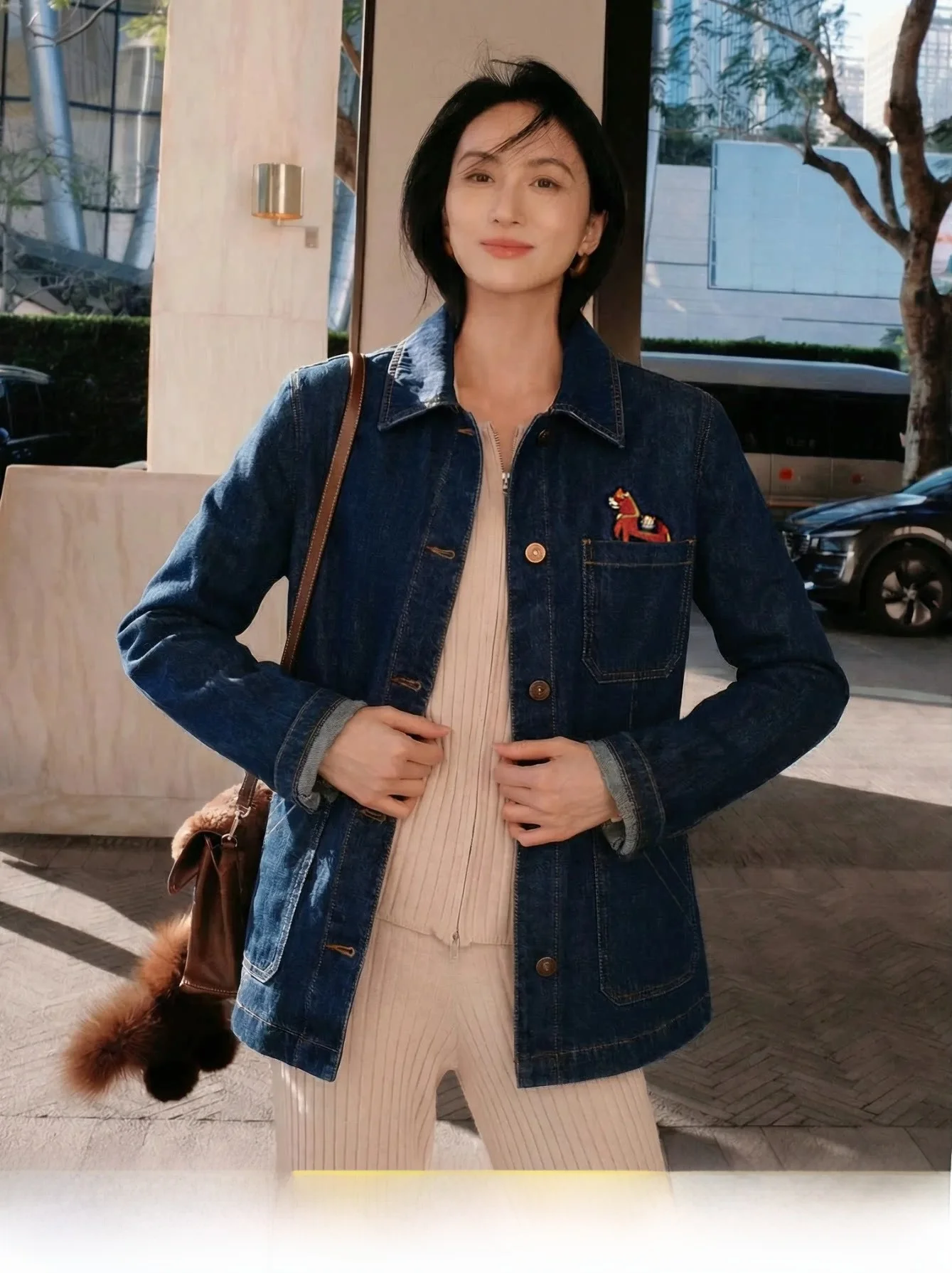 

Cleanfit Sle Embroidered Denim Fce Vest Jaet for Young Women Spring Season Non-deformable Long Sve Stand Collar