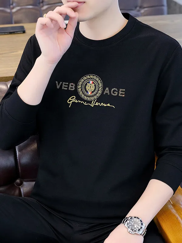 TUCANO Camiseta Masculina Casual de Manga Longa com Capuz e Gola Redonda, Estampada com Strass, Resistente, para Primavera e ...