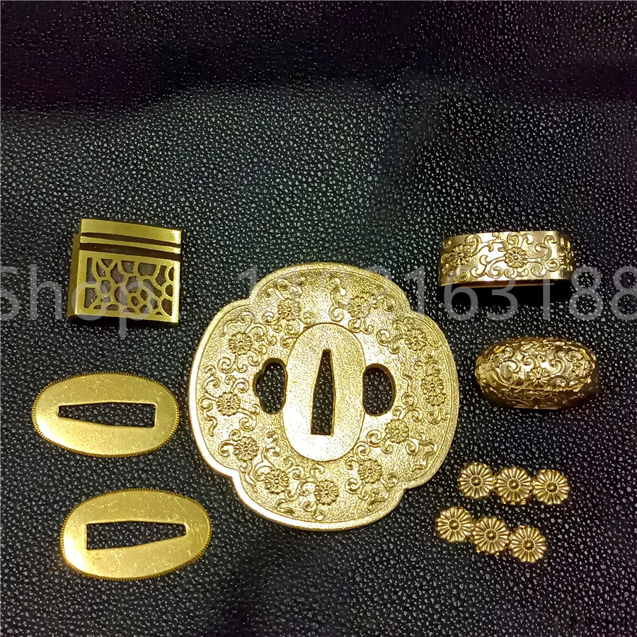 

A Set Beautiful Brass Tsuba Guard Fuchi Kashira Menuki Habaki Seppa For Japan Samurai Real Sword Fittings Japanese Katana Parts