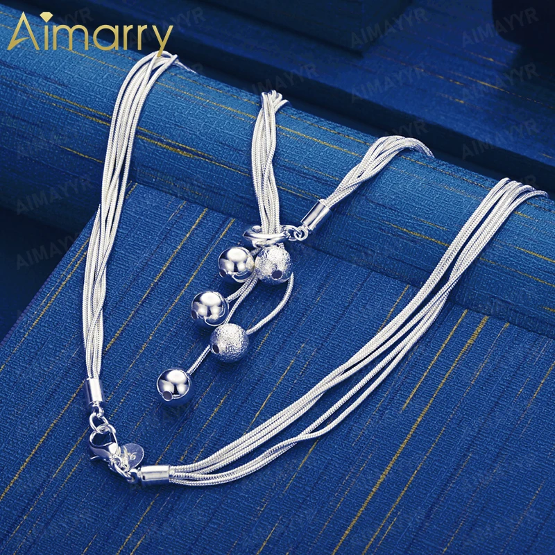 925 Sterling Silver Multi-layer Snake Bone Mixed Bead Necklace 19 Inch Women's Party Banquet Engagement Wedding Fashion Jewelry
