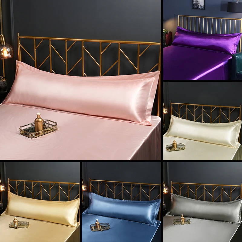 Luxury Body Couple Long Pillow Satin Silk Pillow Case Soft Summer Mulberry Pillowcase Solid Color 48x120cm /48x150cm