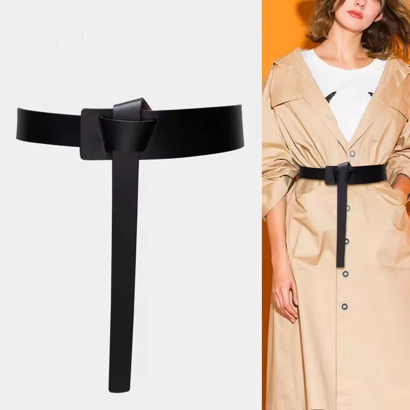 

Genuine Leather Belts for Women Knotted Corset Women Solid color Long Coat Windbreaker Leather Belt Skirt Belt