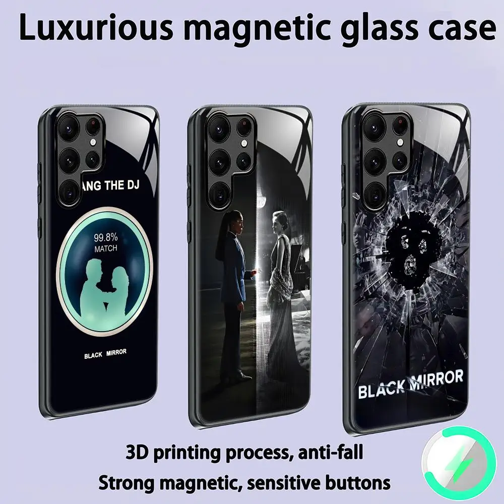 Black Mirror Phone Case For Samsung S26 S25 S24 S23 S22 S21 S20 Plus Ultra Glass Magnetic Case