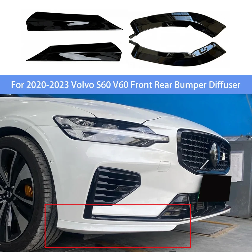 Difusor de Parachoques Delantero y Trasero para Volvo S60 V60 2020-2023, Difusor de Coche, Alerón, Spoiler, ABS, Plástico Negro, Accesorios para Carrocería