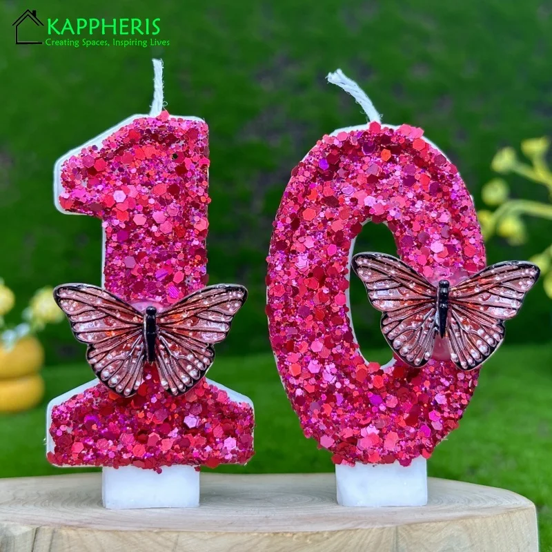 Sparklers Butterfly Birthday Candle Girl Bougie Papillon Pink Children's Birthday Candles Girls Number Cake Topper Decorations