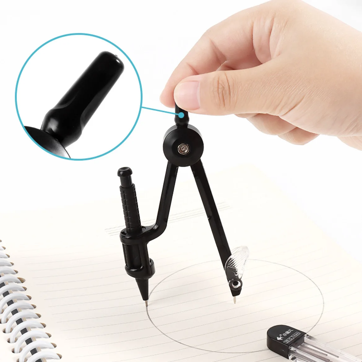 1Set student compass  gauge dual-purpose 2B clip, automatic pencil drawing, black and white compass wholesale student math