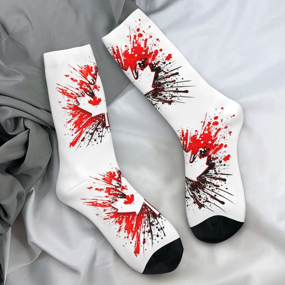 Canada Flag Socks Winter Canadian Flag Splat Stockings Retro Couple Warm Soft Socks Design Running Sports Anti Bacterial Socks