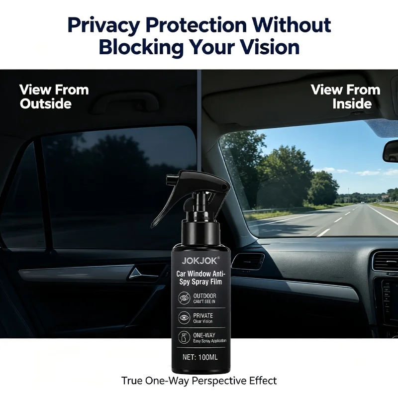 JOKJOK One Way Privacy Car Window Spray Film Anti Spy Instant Vehicle Window Privacy Coating Clear Inner Vision Easy Apply